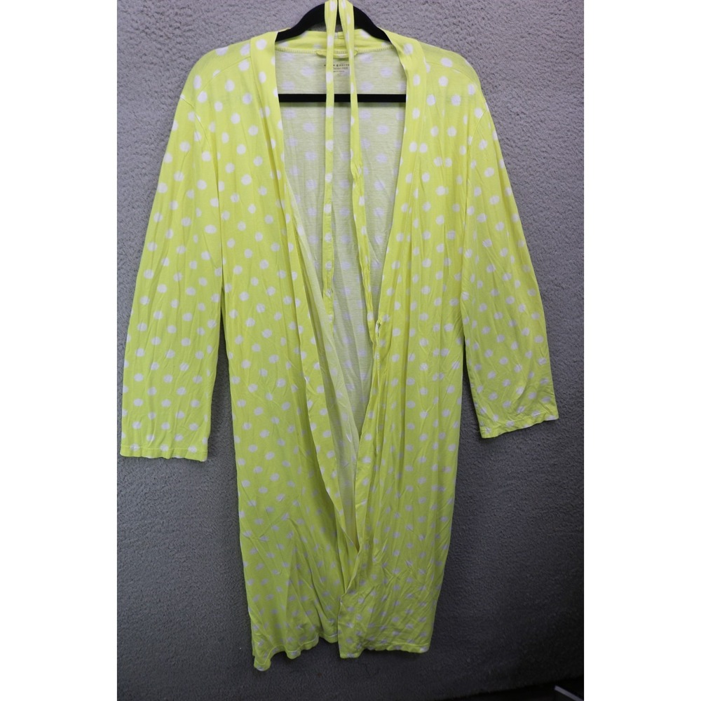 Green Cotton by Garnet Hill Yellow Polka Dot Robe-Large-Belted-Pockets-Cozy Chic